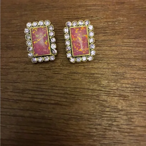Kurt Geiger Pink and Gold Rectangular Earrings - Picture 3 of 5